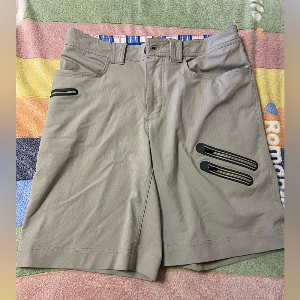LULULEMON Beige Pinstripe Cargo Bermuda Shorts